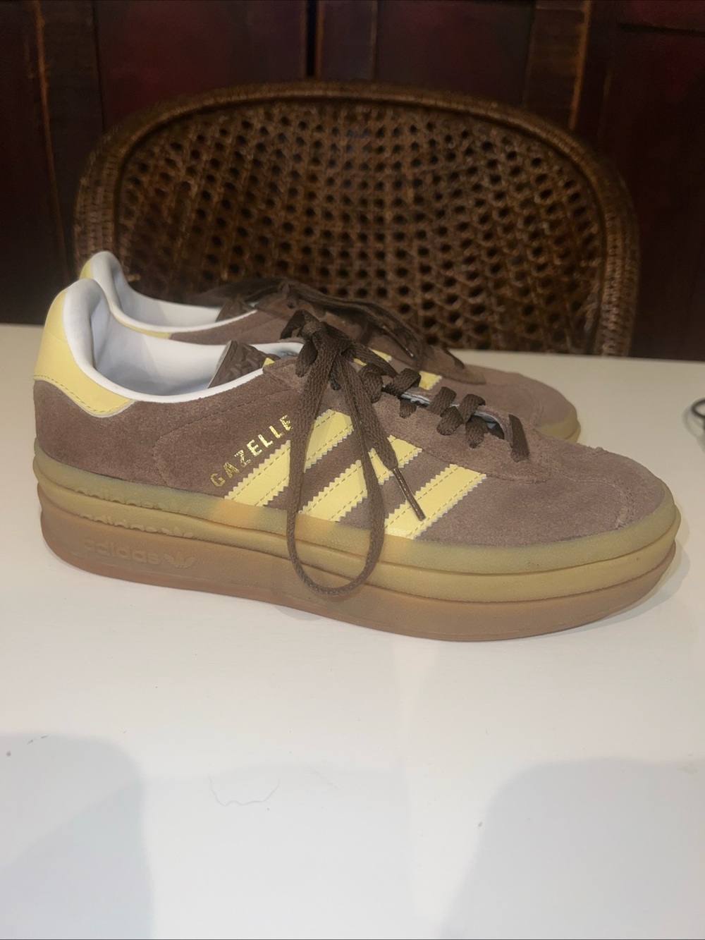 adidas Gazelle Bold Lace Up  Womens Brown Sneakers Casual Shoes JI2697 Worn Once